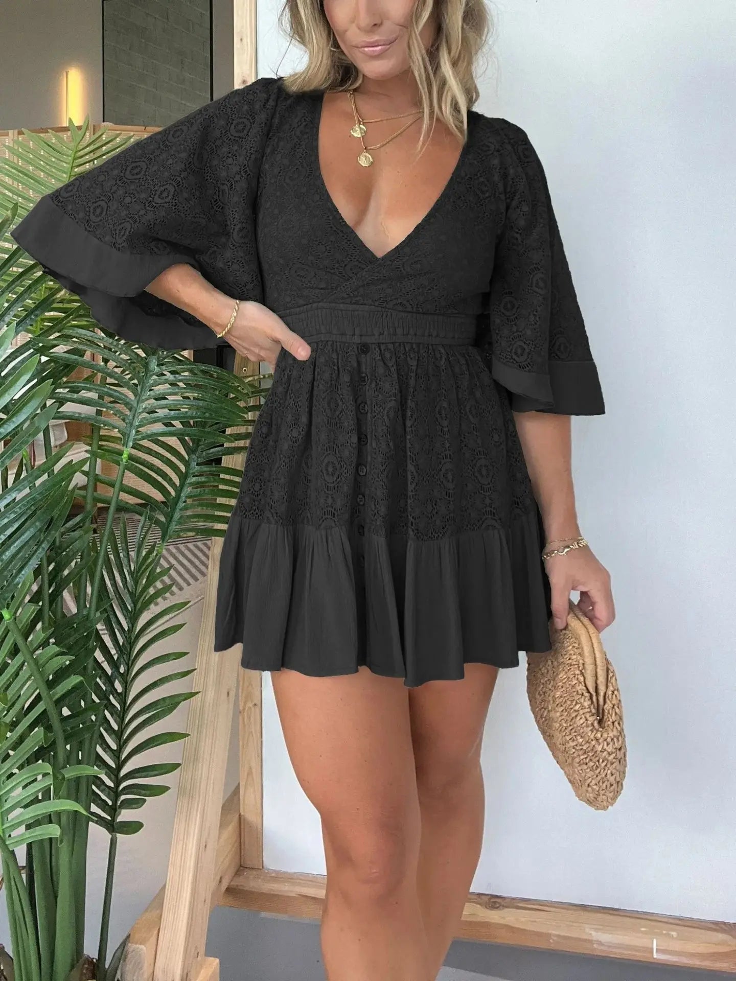 Bonvieve | Women’s Summer Romper Dress with Lace Details and Built-In Shorts