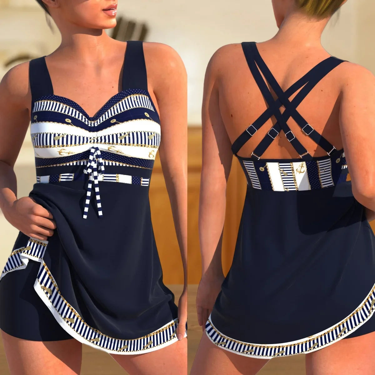 Bonvieve | Women’s Swimsuit – Sexy Backless Skirt Style with Shorts, Quick-Drying & Plus Size