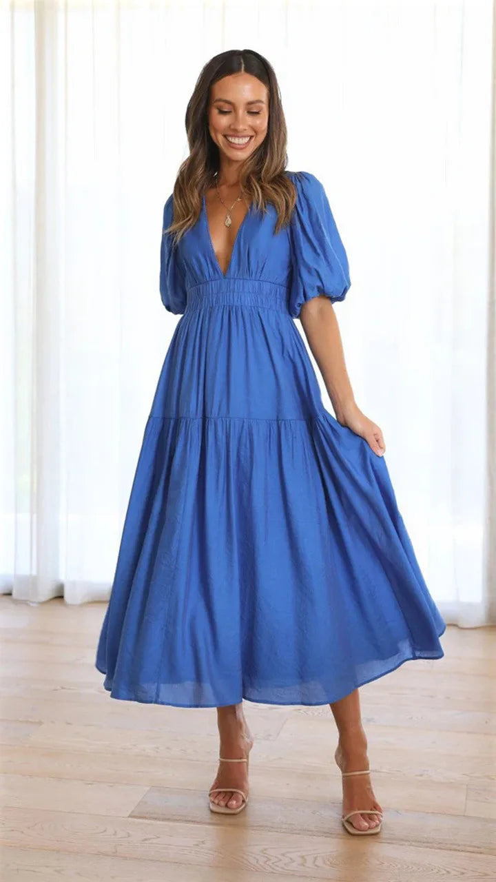 Bonvieve | Summer Women’s Dress with Puff Sleeves – Elegant Vacation Style | Trendy | Luxe Look