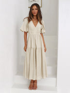 Bonvieve | Summer Women’s Dress with Puff Sleeves – Elegant Vacation Style | Trendy | Luxe Look