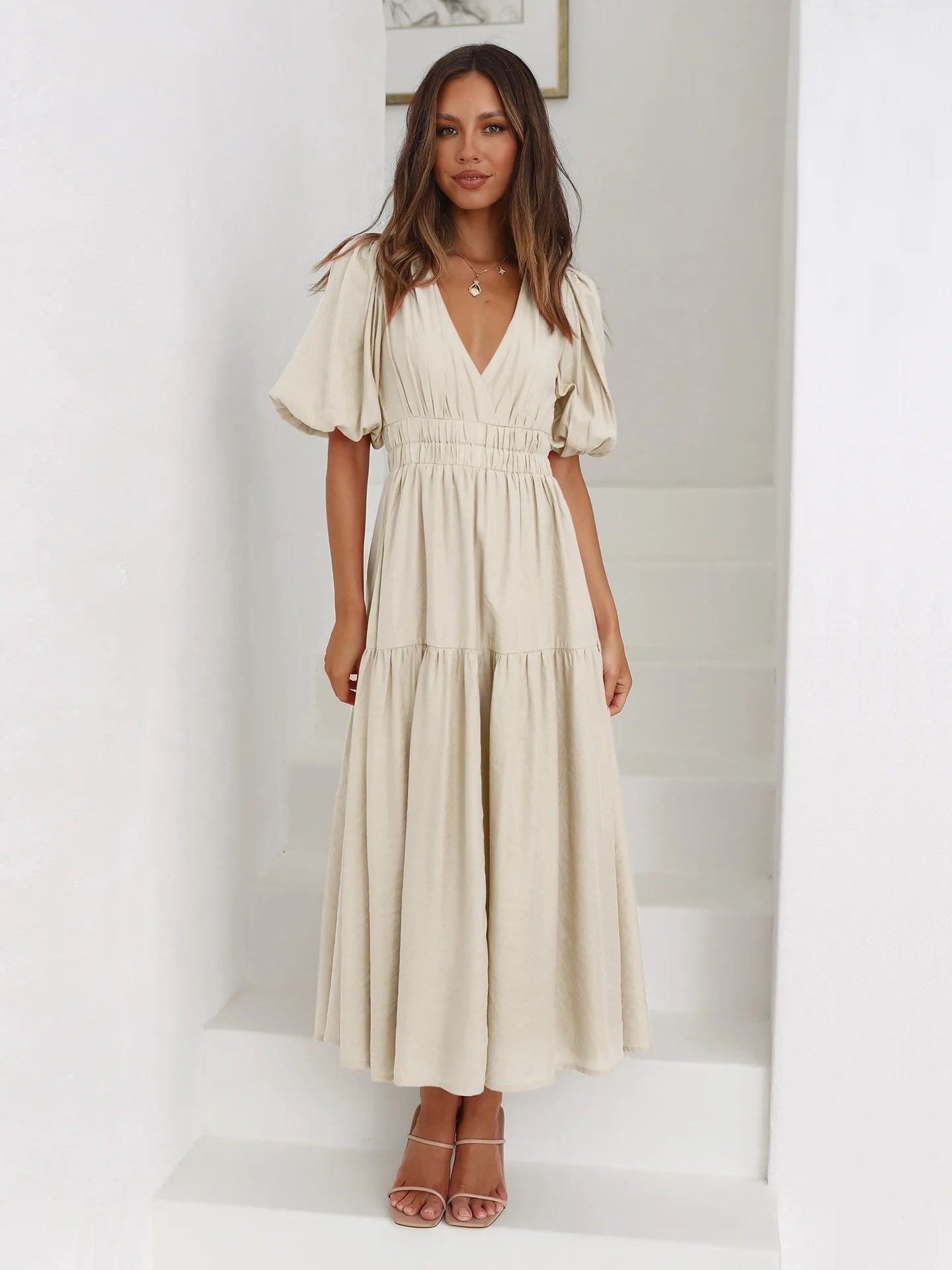 Bonvieve | Summer Women’s Dress with Puff Sleeves – Elegant Vacation Style | Trendy | Luxe Look