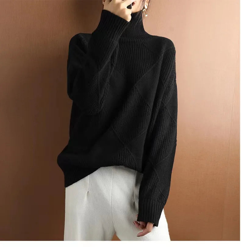 Warm Women's Knitted Sweater - Soft Turtleneck Pullover for Fall &amp; Winter
