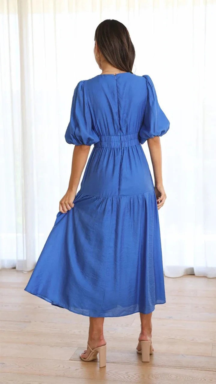Bonvieve | Summer Women’s Dress with Puff Sleeves – Elegant Vacation Style | Trendy | Luxe Look