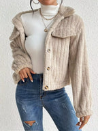 Thickened plush coat women fashionable warm collar autumn winter short style casual outerwear loose fit full sleeve