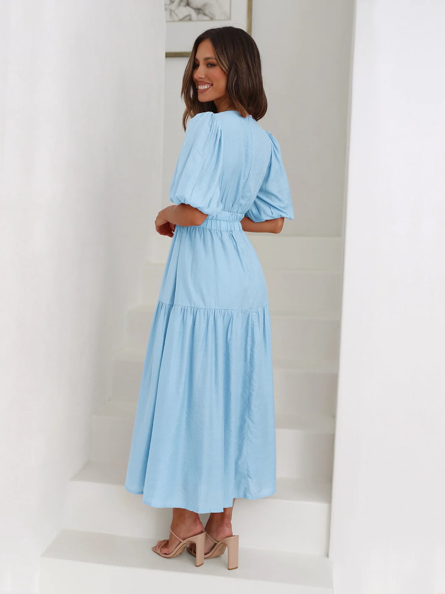 Bonvieve | Summer Women’s Dress with Puff Sleeves – Elegant Vacation Style | Trendy | Luxe Look