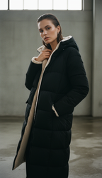 Stylish Reversible Women's Winter Coat - Long Padded Puffer Jacket with Hood, Warm and Elegant