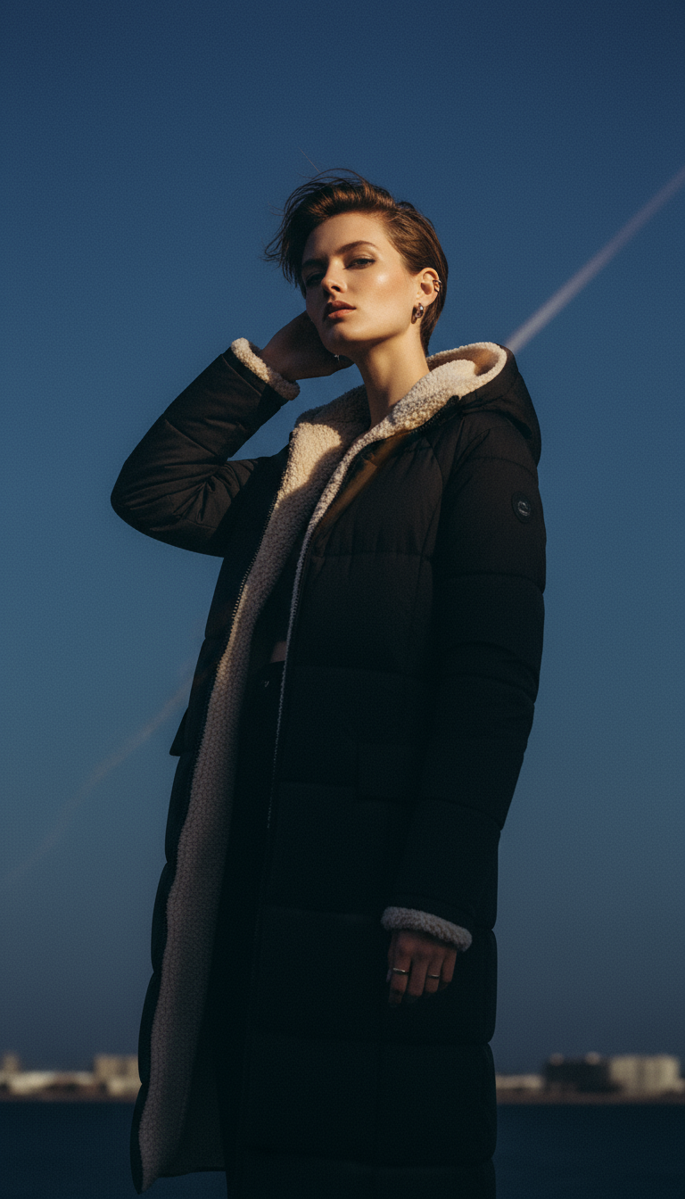 Stylish Reversible Women's Winter Coat - Long Padded Puffer Jacket with Hood, Warm and Elegant