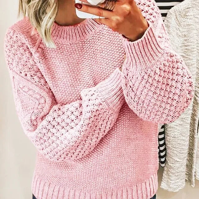 Women's Oversized Knitted Sweater – Warm Long Sleeves, Comfortable Loose Fit for Fall &amp; Winter