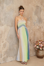 Bonvieve | Luxury Knitted Maxi Dress with Halter Neck – Ulysse Green Metallic